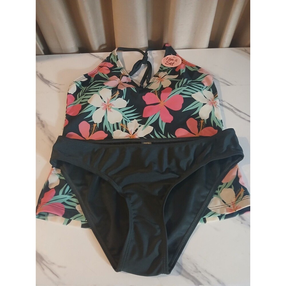 Bobbie Brooks Floral 2 Piece Tankini Bikini Womens Medium Removeable Pads-New